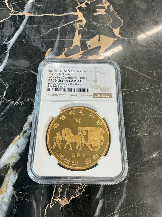 PF69 Ultra Cameo N. Korea (2016) 20 Won Joseon Folklore- Wedding Ceremony -Bride