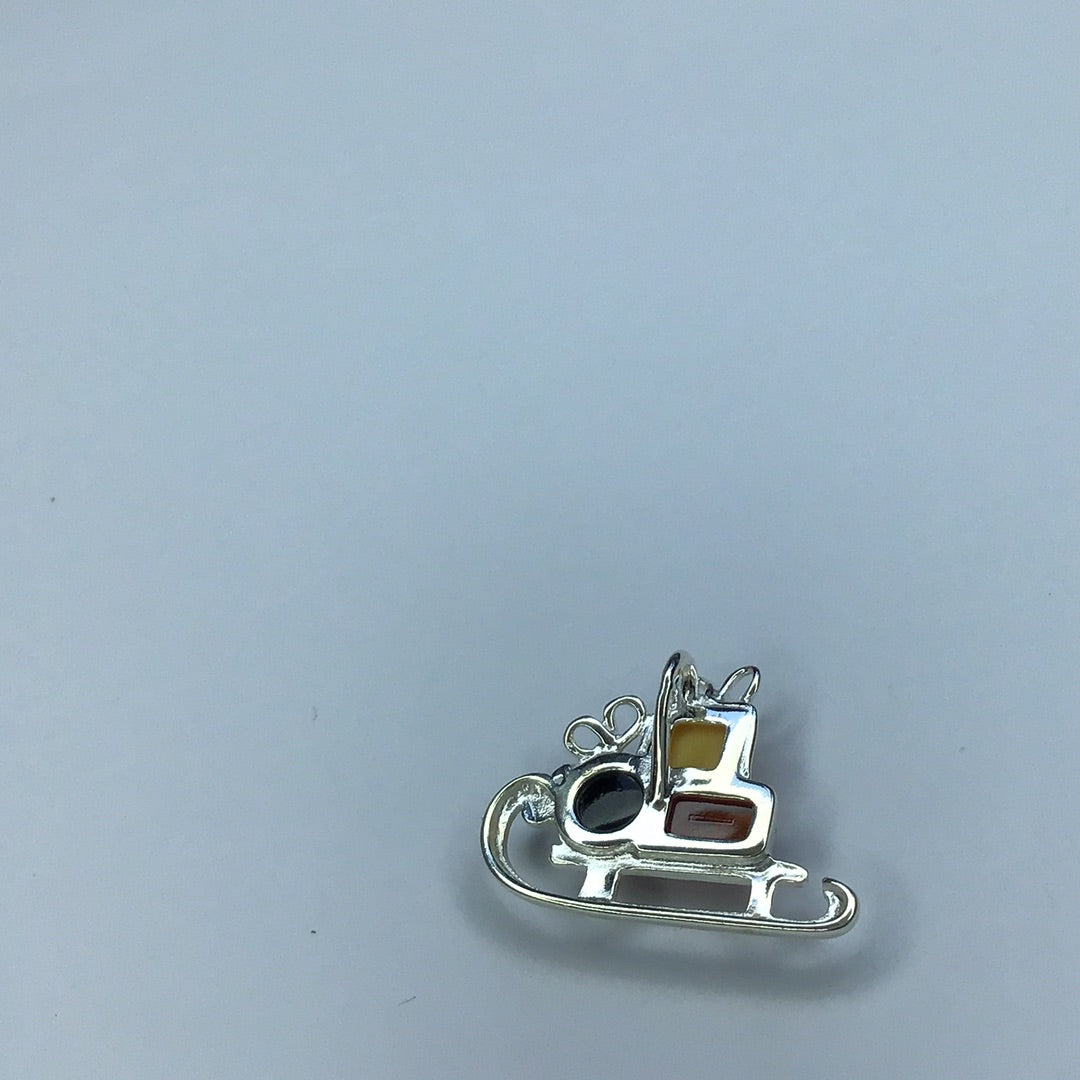 Fine Sterling Silver 925 Presents On A Sleigh With Amber Pendant, Charm - Pawn Man Store