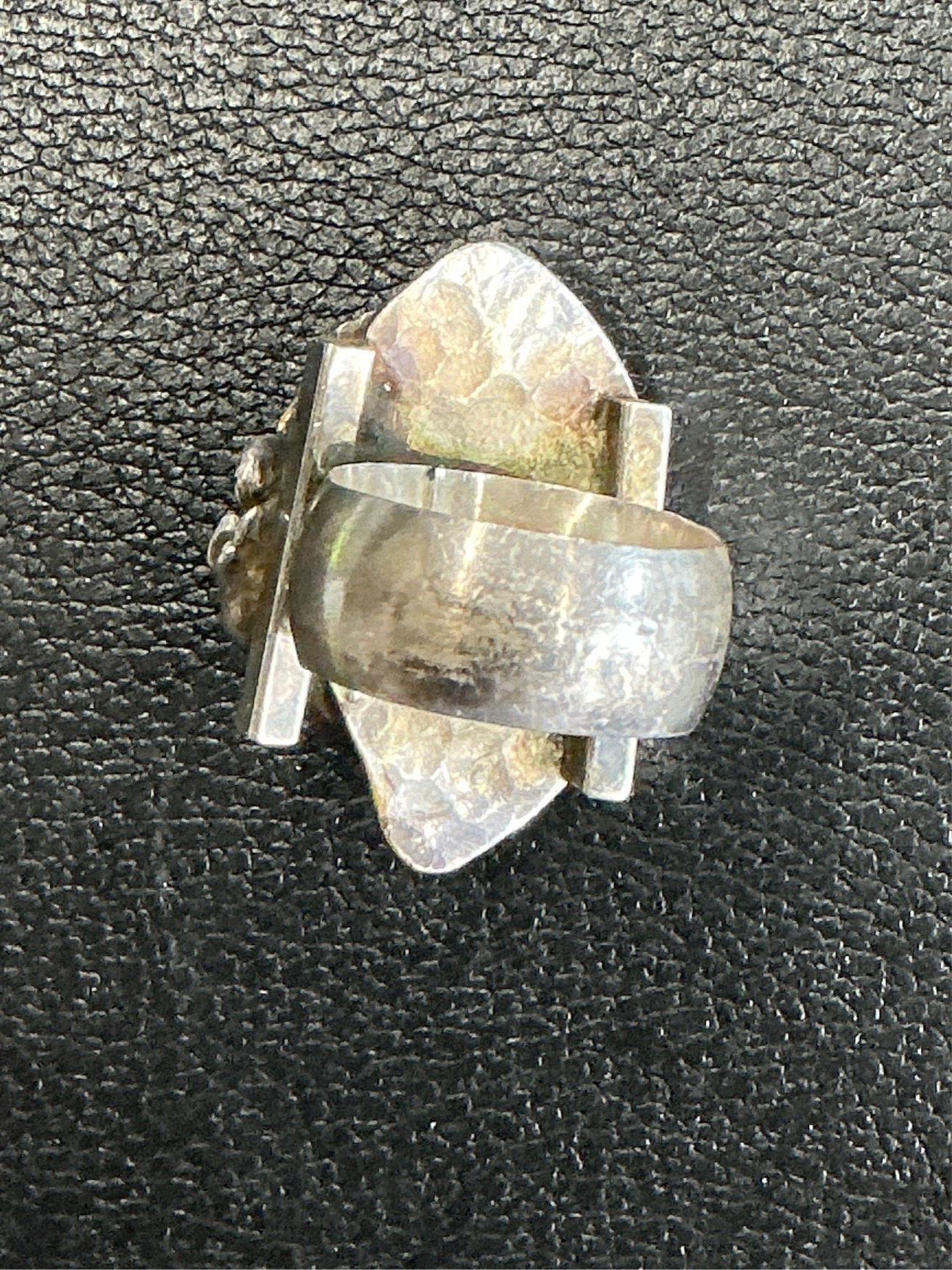 Heavy Vintage 1970s Artist Made Sterling and Carnelian Brutalist Ring Sz. 10.5