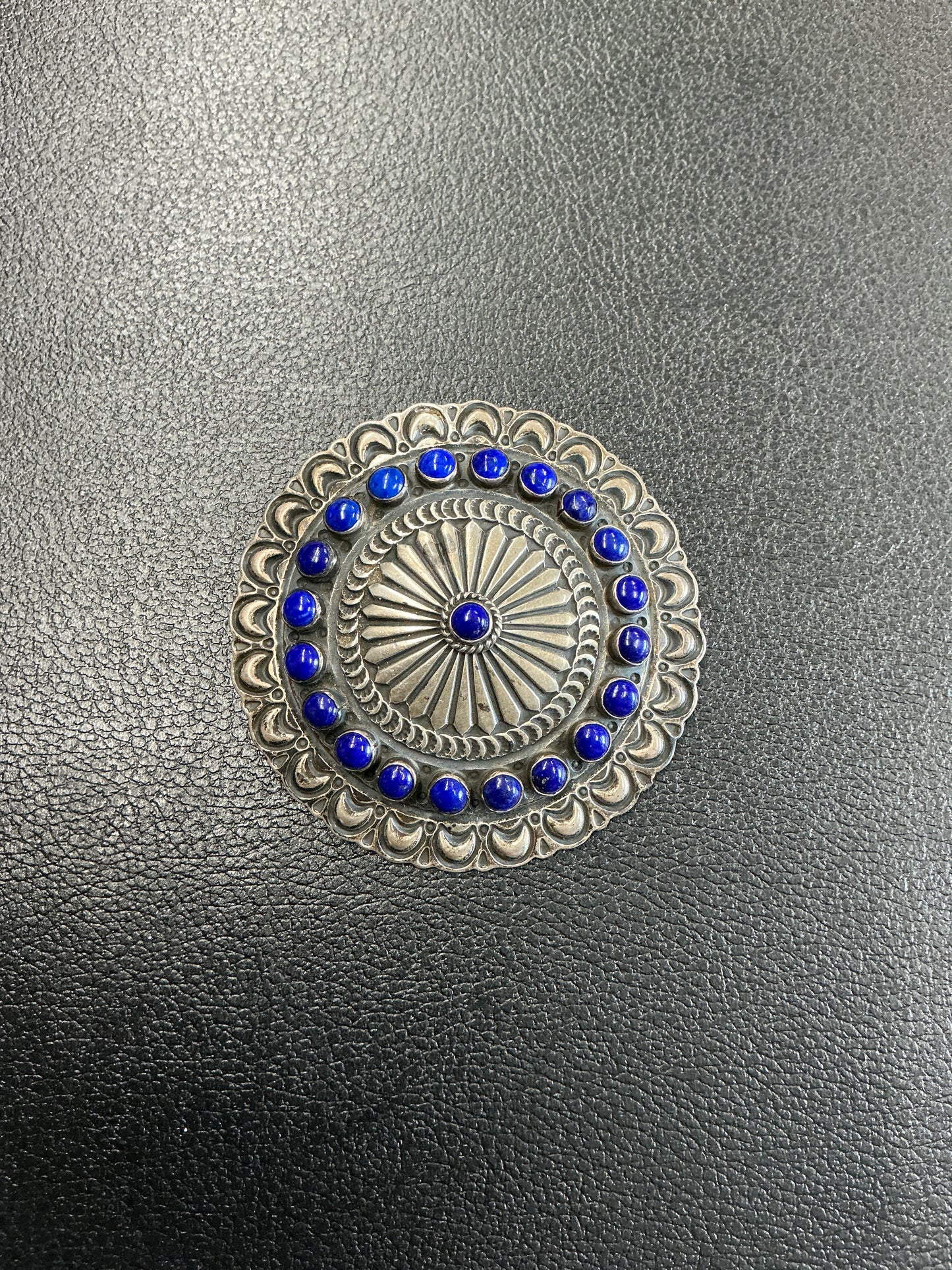 Sunshine Reeves Sterling Lapis Navajo Concho Brooch 38.3g