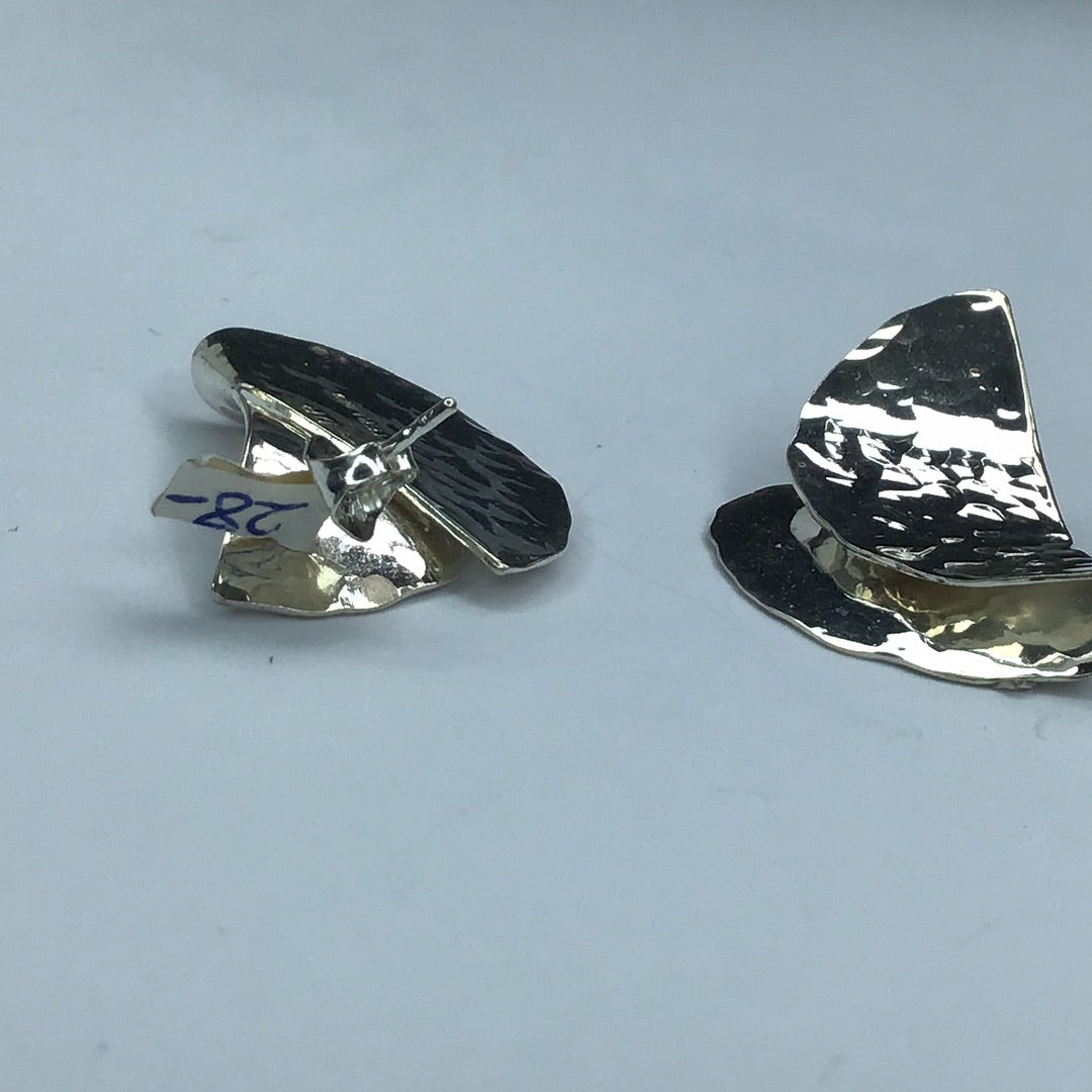 Modernist Sterling Silver New Fold Earrings with Hammered Finish - Pawn Man Store