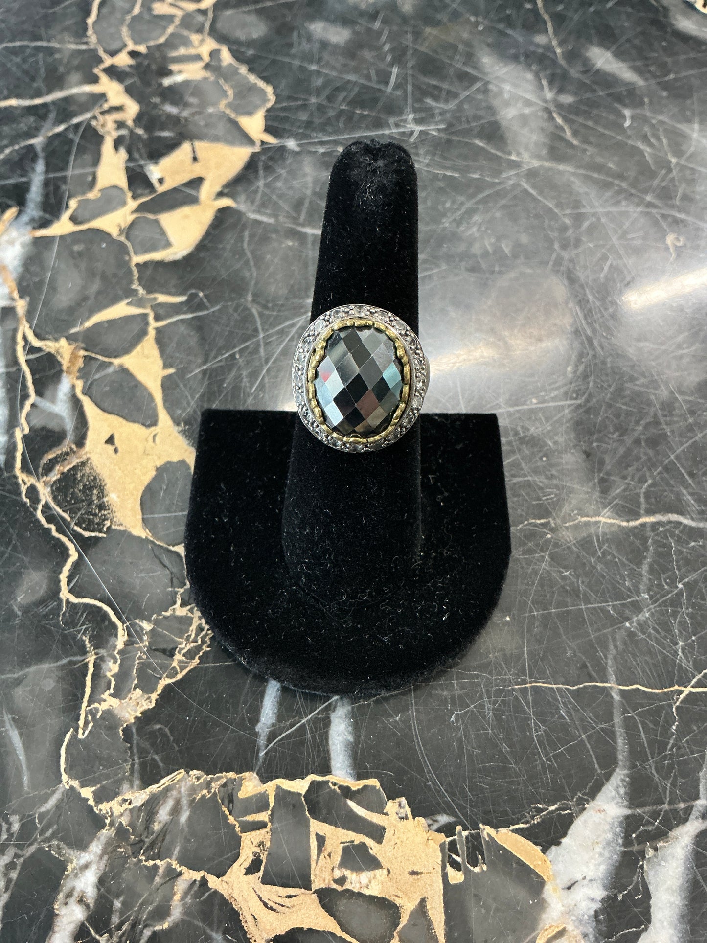 Sterling Silver Faceted Hematite and Marcasite Ring #214