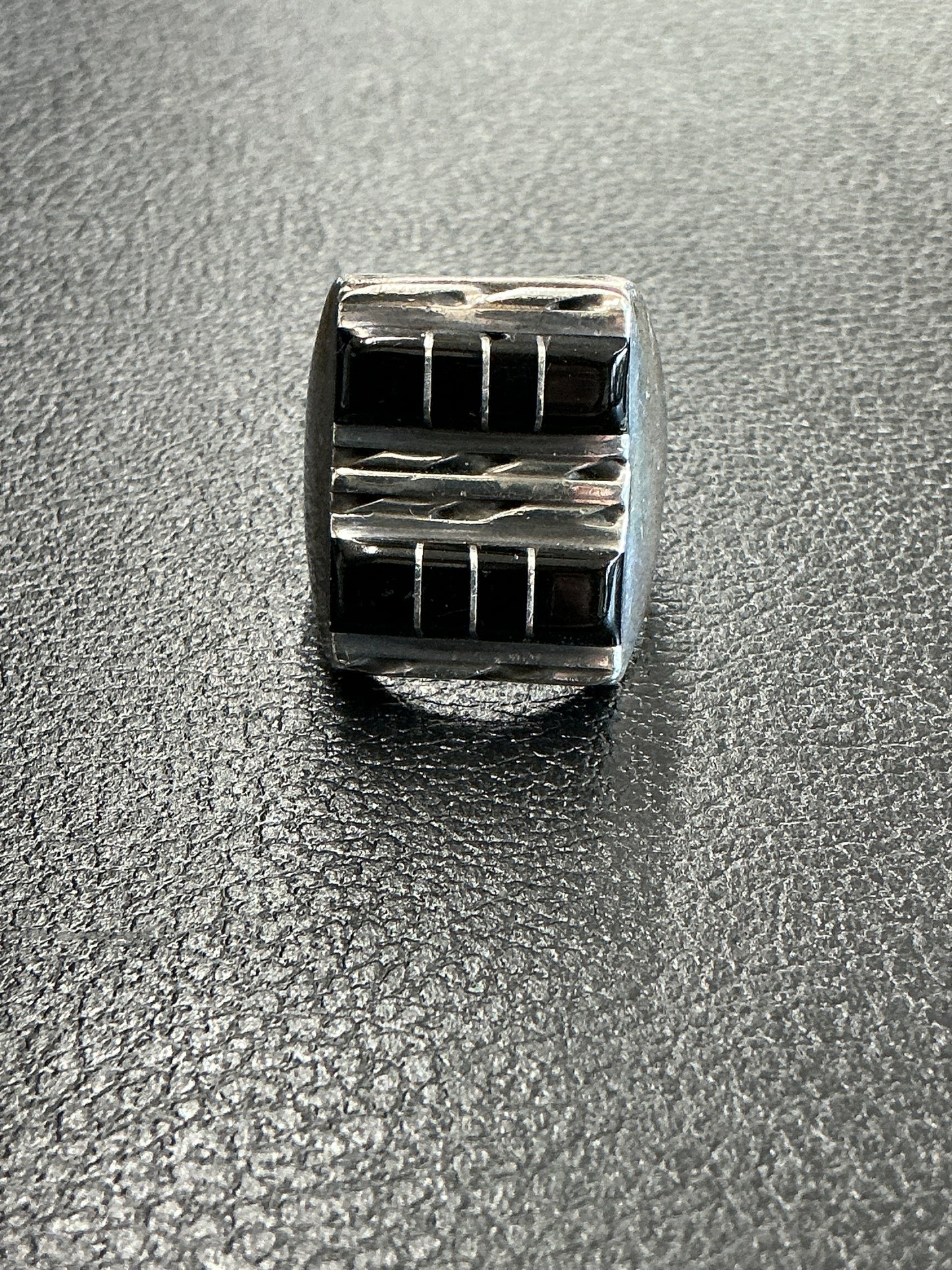 Heavy Vintage Sterling Onyx Navajo Men’s Ring Sz. 9.25 Signed GC