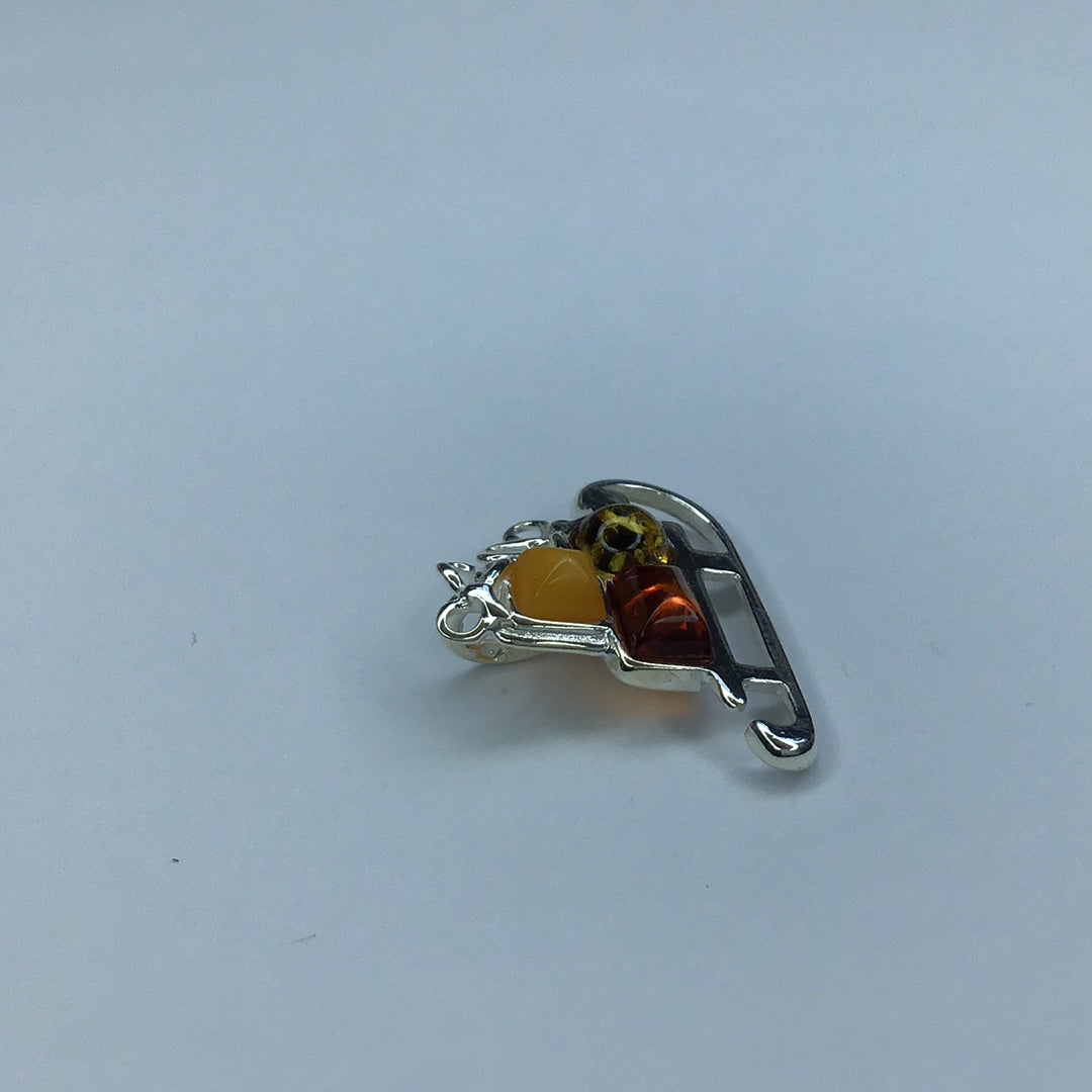Fine Sterling Silver 925 Presents On A Sleigh With Amber Pendant, Charm - Pawn Man Store