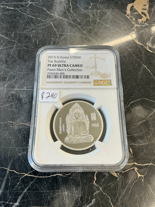 PF 69 Ultra Cameo 2015 N. Korea S750 Won The Buddha