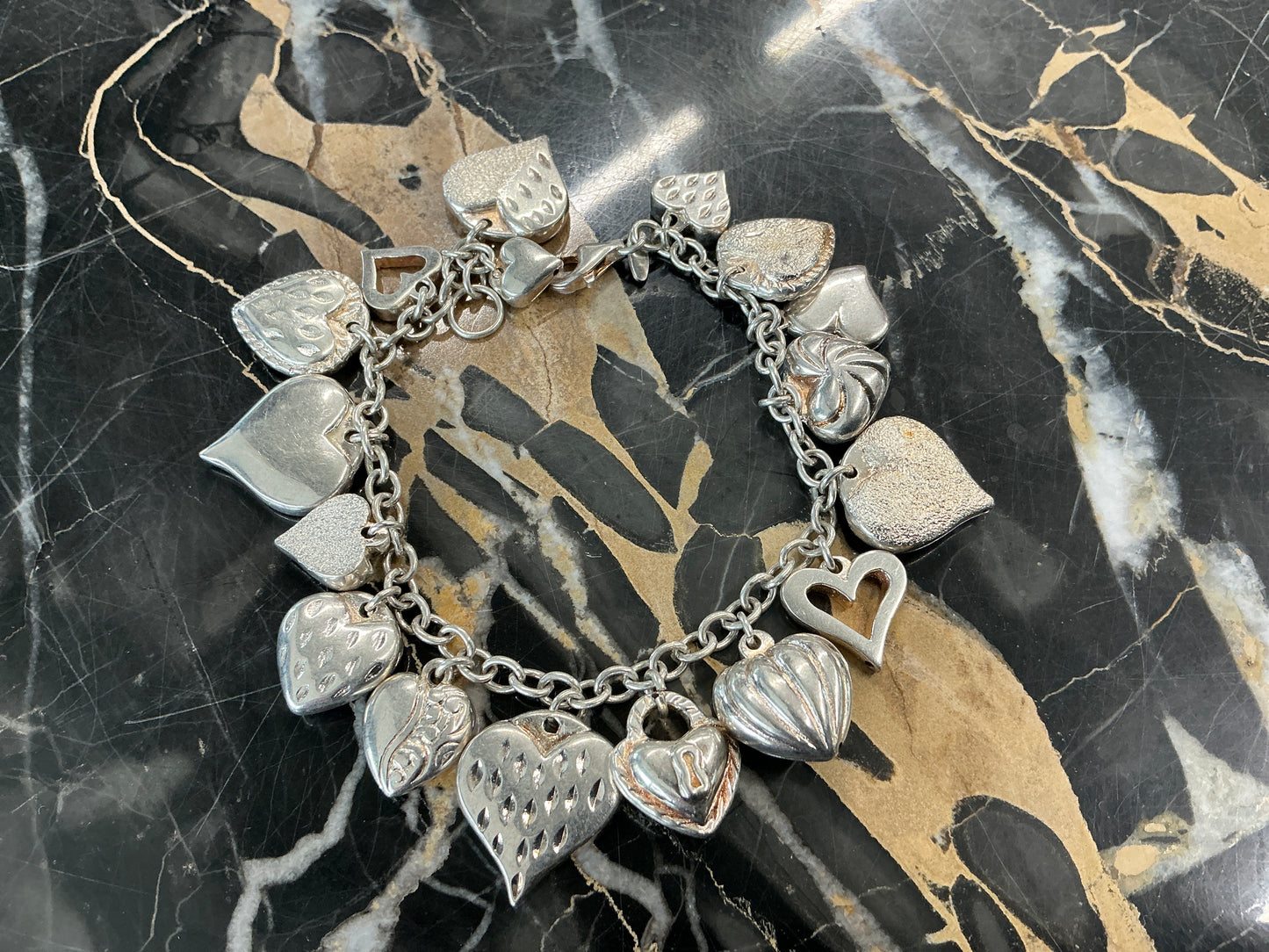 7inch Sterling Silver Heart Charm Bracelet #107