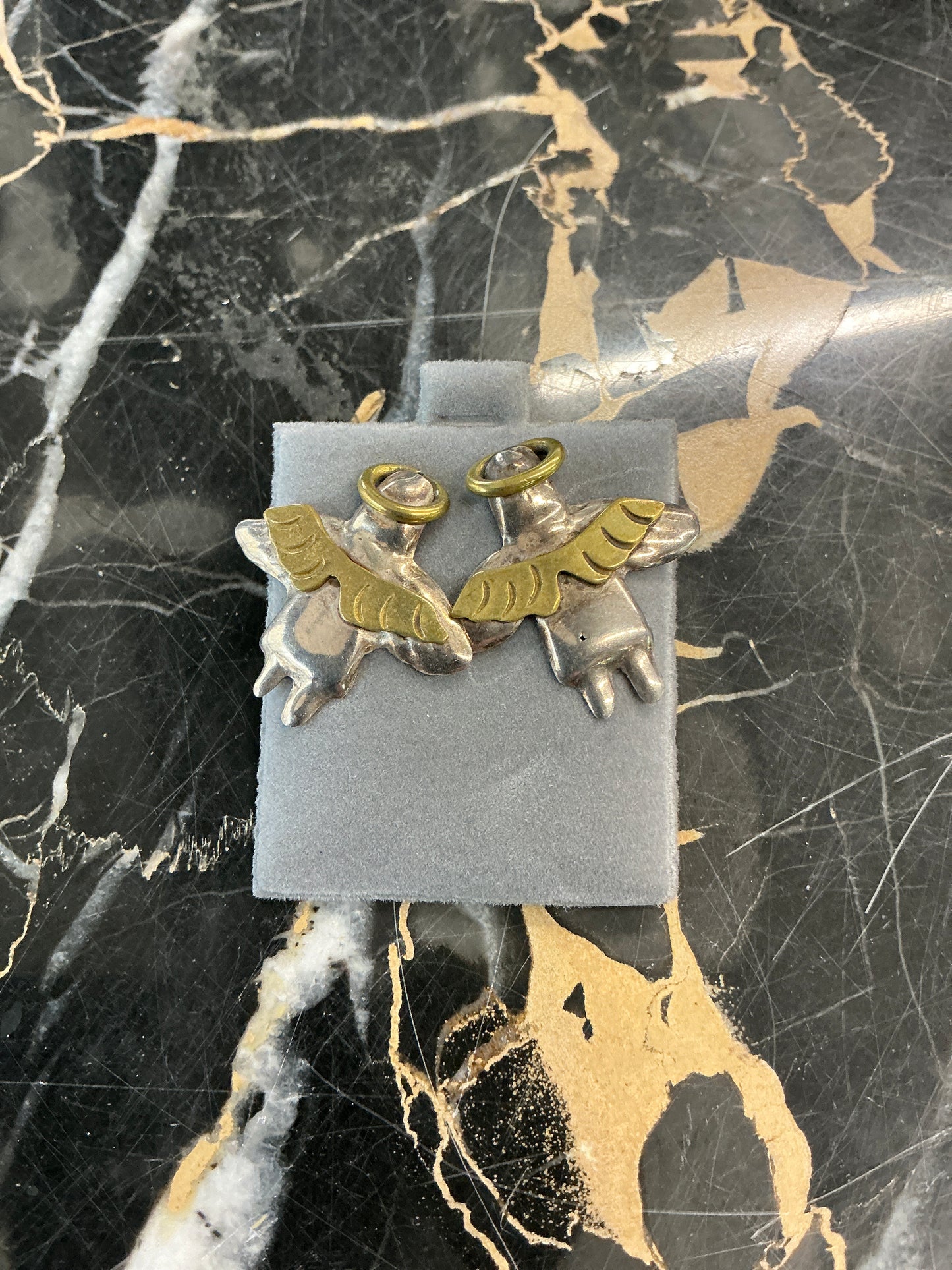 Vintage Brass and Sterling Silver Angel Earrings #E313