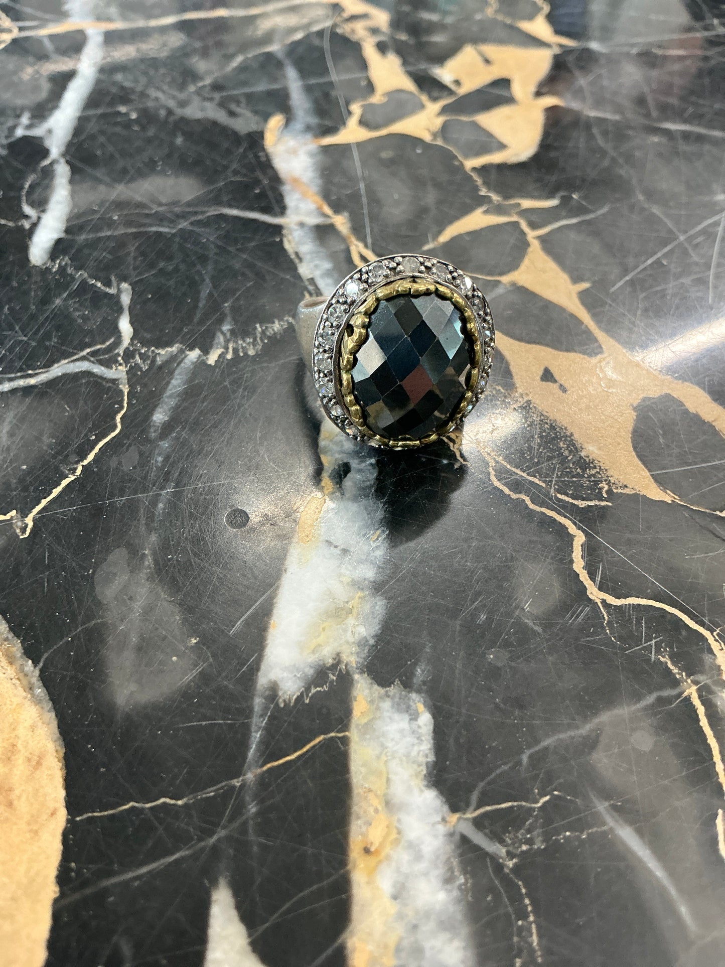 Sterling Silver Faceted Hematite and Marcasite Ring #214