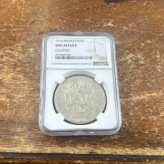1913 Mexico Peso Unc Details Cleaned NGC $500+ coin