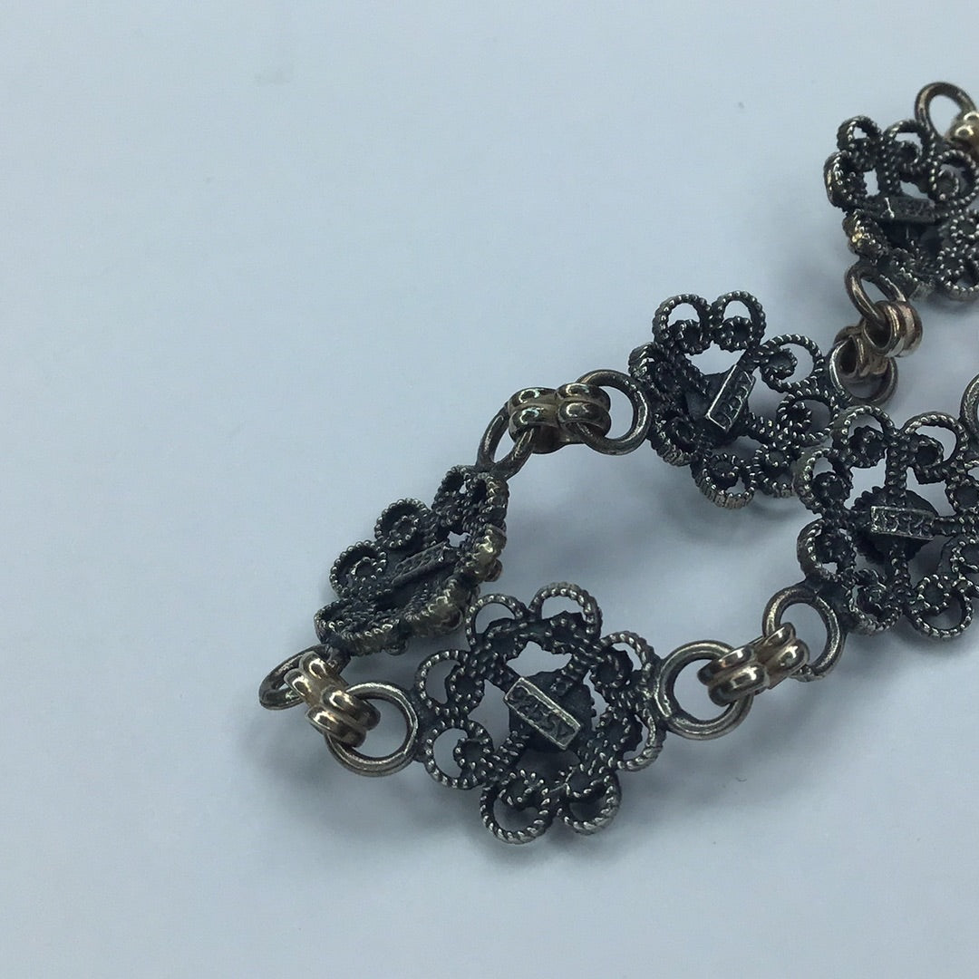 Vintage Sterling Silver 925, Antiqued Finish Floral Link Bracelet 7.25” - Pawn Man Store