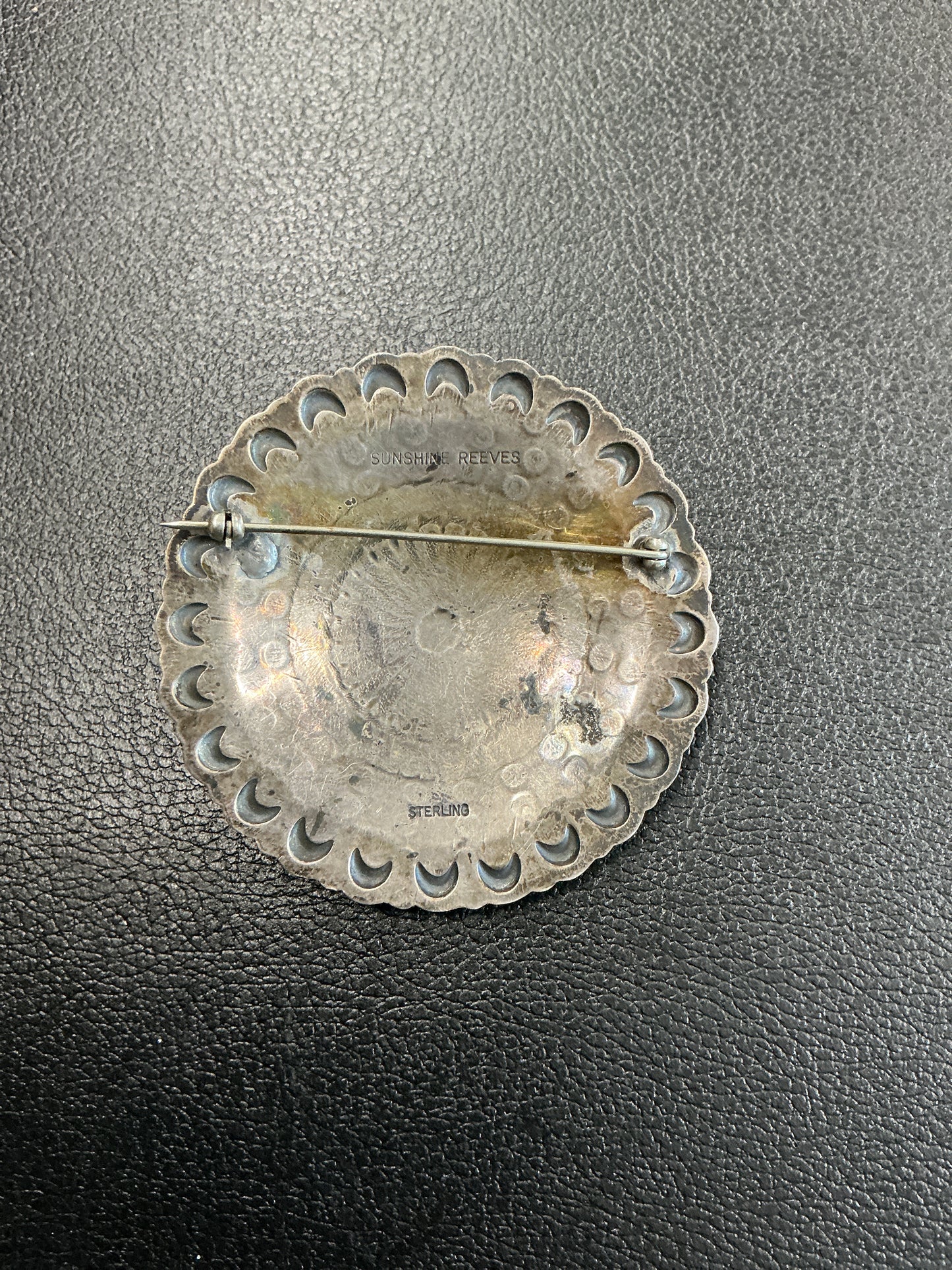 Sunshine Reeves Sterling Lapis Navajo Concho Brooch 38.3g