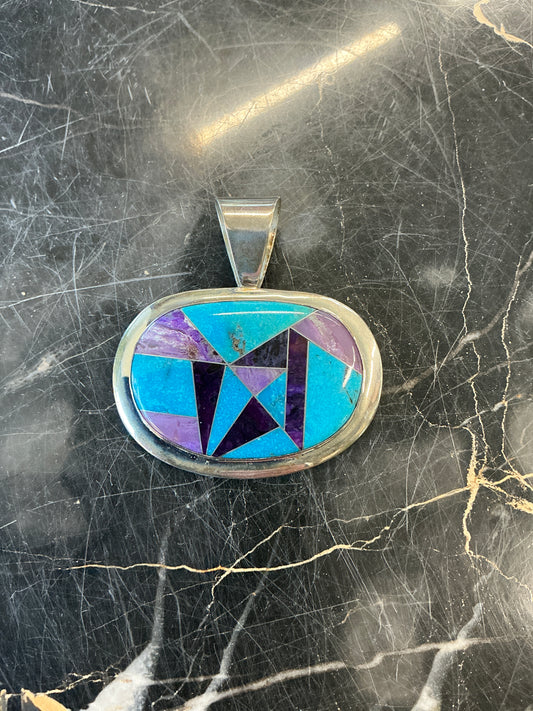 #SW9 Sterling Silver Blue & Purple Colored Pendant