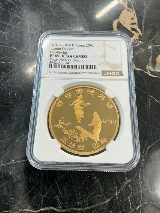 PF69 Ultra Cameo N. Korea (2016) 20 Won Joseon Folklore- Neolttwigi