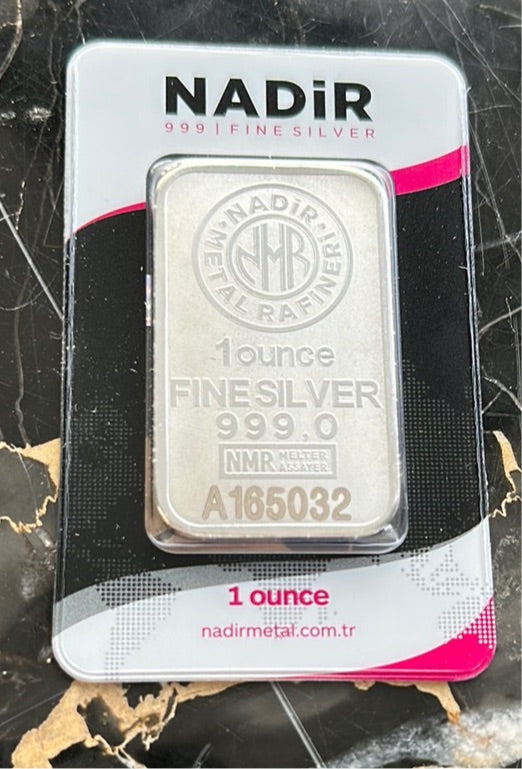 1 oz Nadir Silver Bar - With Assay Package, .999 Pure 