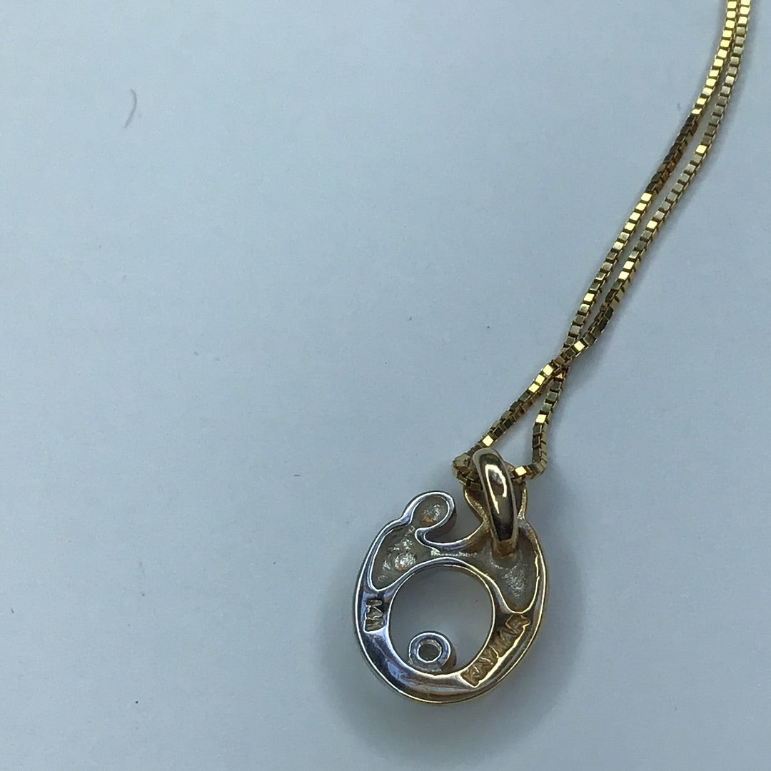 14K Yellow & White Gold Mother Child Pendant/Necklace 18” With Round Brilliant Cut Dismond - Pawn Man Store