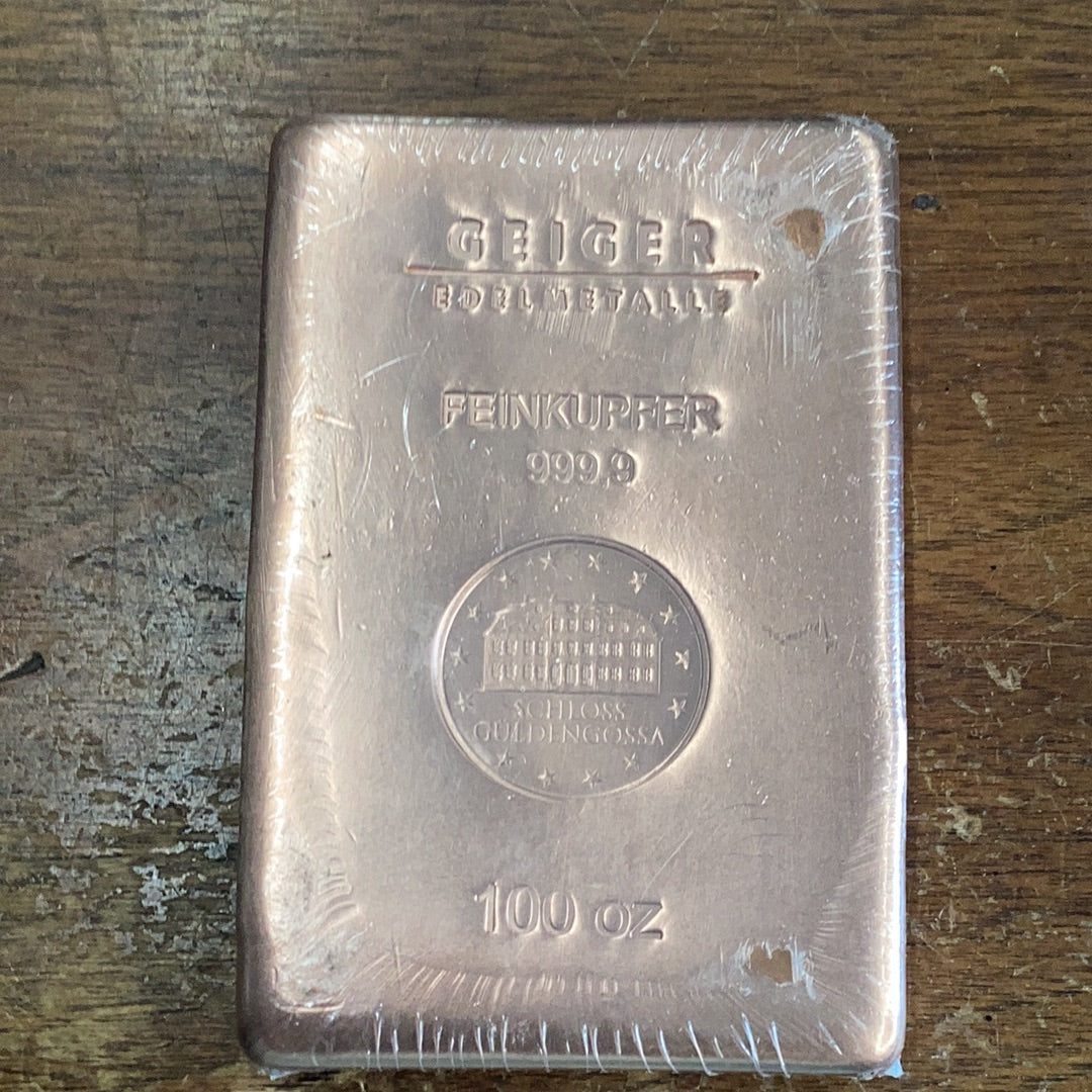 Geiger 100oz 999.9 Fine Copper Bar Geiger Edelmetalle