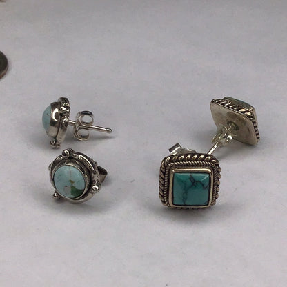 2 Pair of Sterling Silver & Turquoise Stud Earrings - Pawn Man Store
