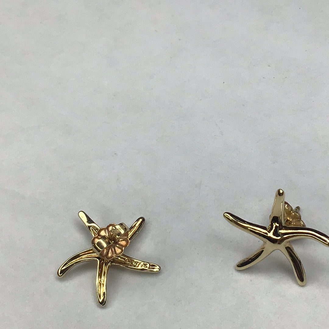 Yellow Gold Over Sterling Silver Starfish Earrings New - Pawn Man Store