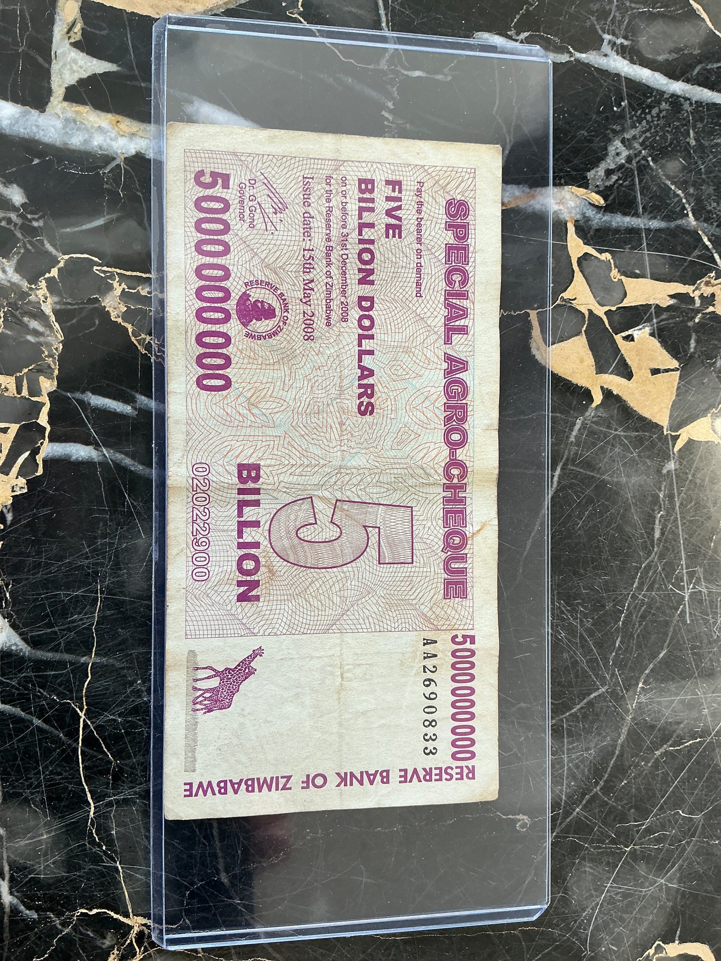 Zimbabwe Hyperinflation 5 Billion Dollar Note