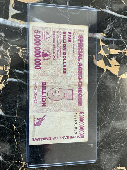 Zimbabwe Hyperinflation 5 Billion Dollar Note