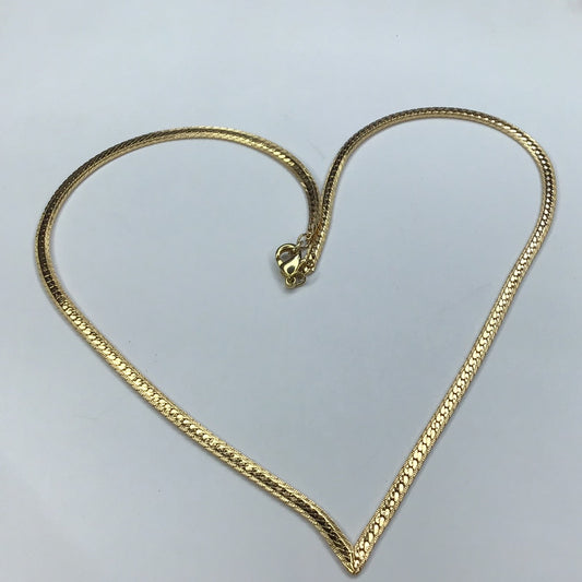 18” Yellow Gold Tone 4mm Wide V Patterned Necklace - Pawn Man Store