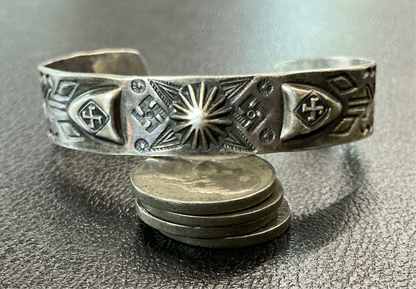 1930’s Fred Harvey Era Sterling Silver Navajo Whirling Logs Cuff Bracelet