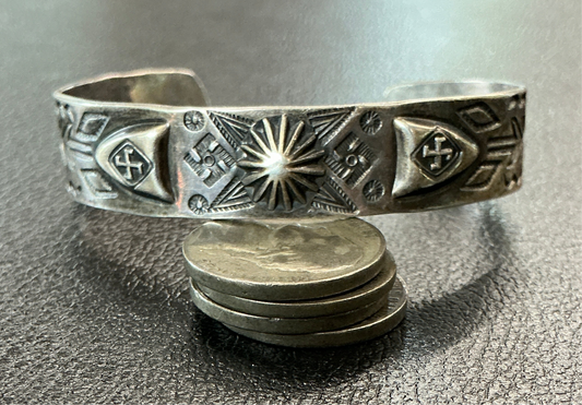 1930’s Fred Harvey Era Sterling Silver Navajo Whirling Logs Cuff Bracelet