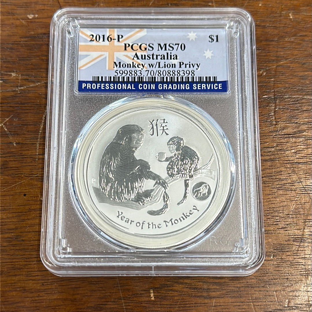 2016 P PCGS MS70 Year of the Monkey with the Lion Privy