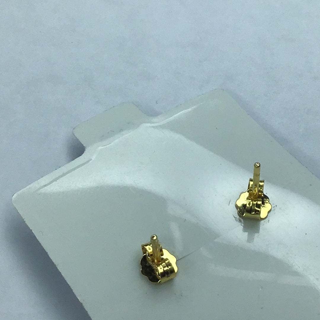 NEW YELLOW GOLD OVER STERLING SILVER 925 CUBIC ZIRCONIA SMALL STUD EARRINGS