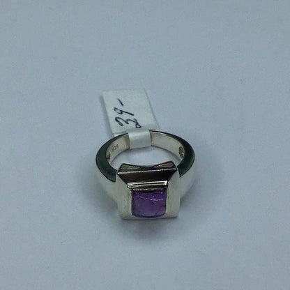 New Brushed Sterling Silver 925 & Cabochon Square Amethyst Ring Sz. 5.75