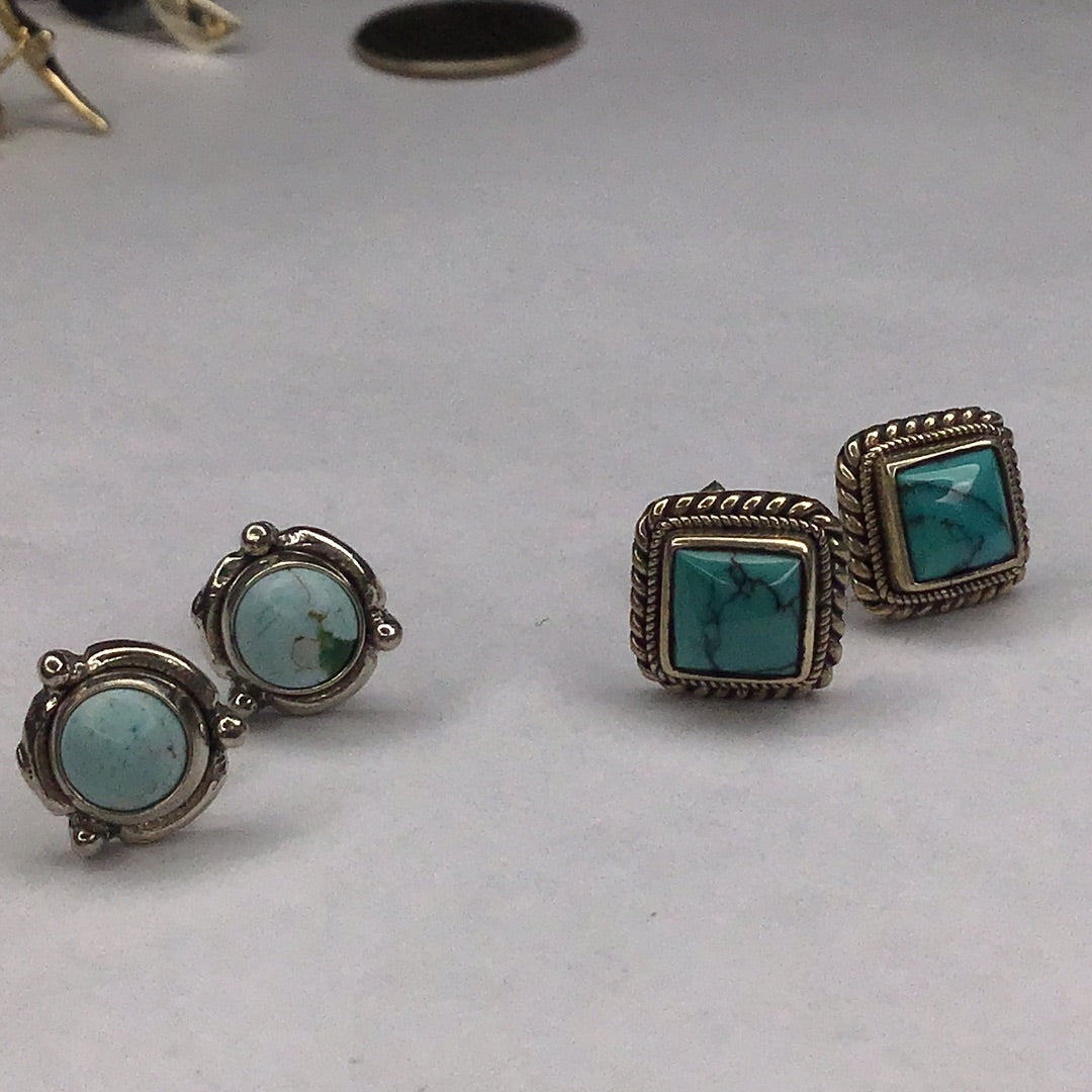 2 Pair of Sterling Silver & Turquoise Stud Earrings