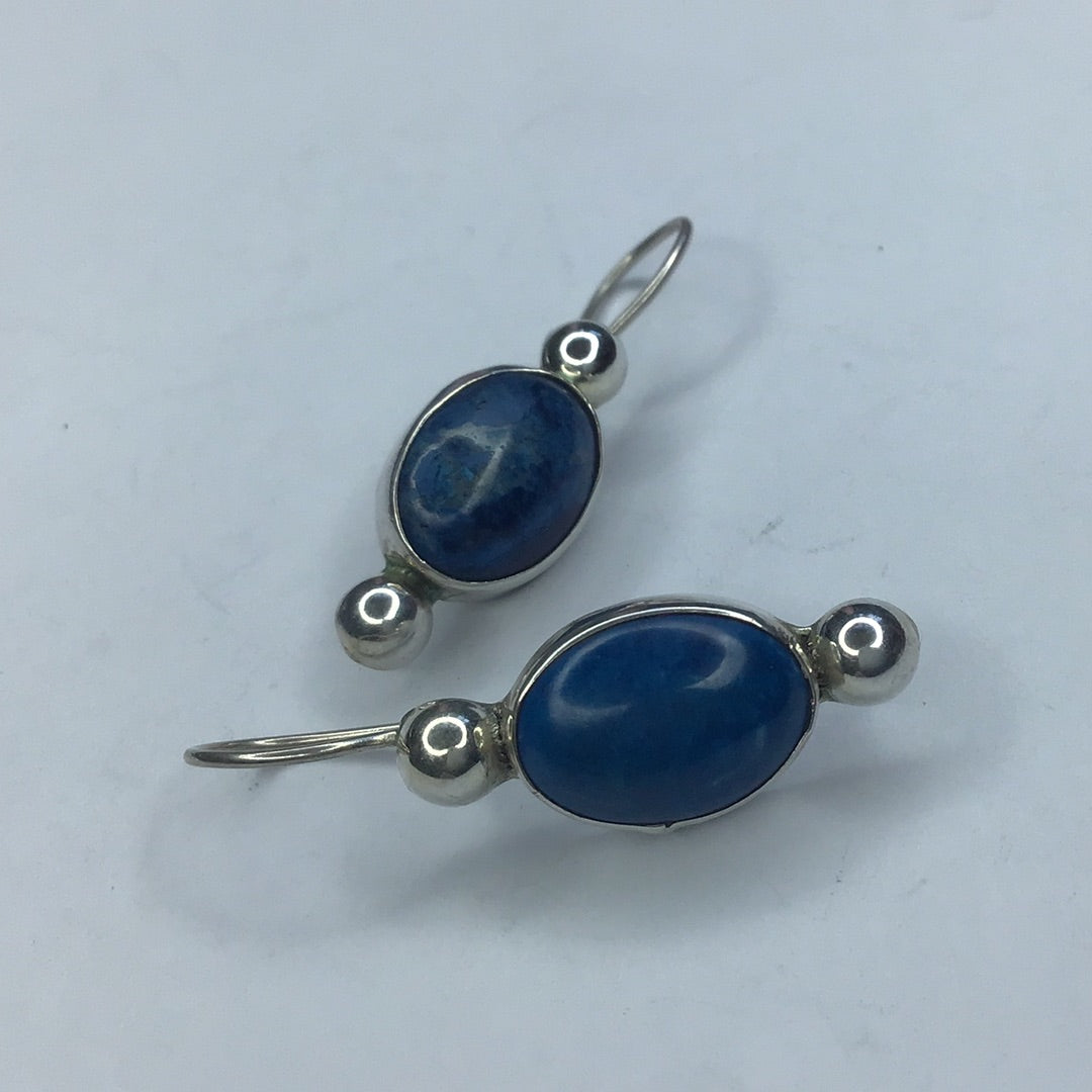 Vintage Sterling Silver 925 Oval Genuine Blue Stone Wire Earrings