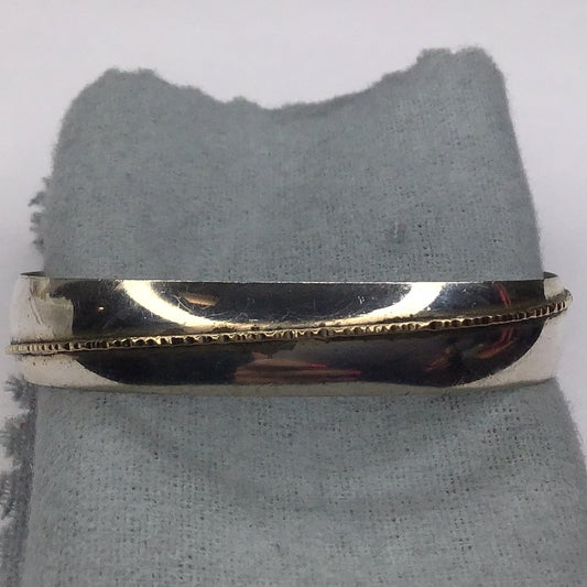 Sterling Silver & Yellow Gold 10mm Wide Heavy Adjustable Cuff Bracelet Small Size - Pawn Man Store