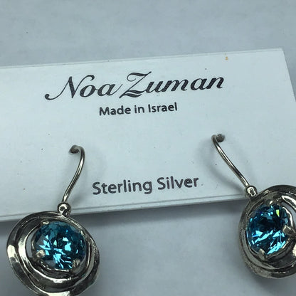 NEW NOA ZUMAN ISRAEL STERLING SILVER BLUE CRYSTAL/QUARTZ WIRE DANGLE DROP EARRINGS