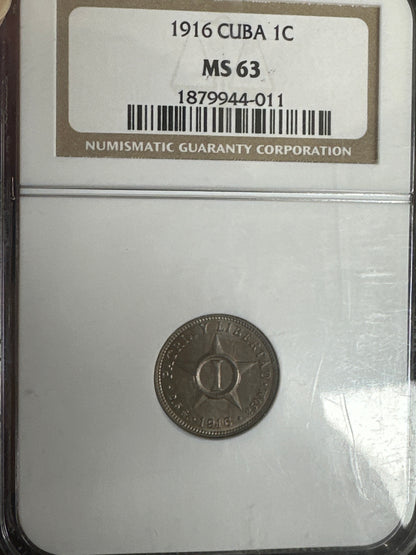 1916 CUBA MS63 1C NGC (RARE)