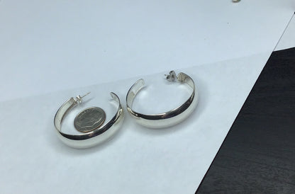 New Sterling Silver 925 Large Tapered Wide Hoop Earrings