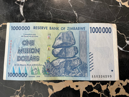 Zimbabwe Hyperinflation 1 Million Dollar Note