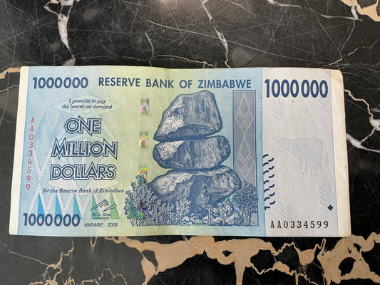 Zimbabwe Hyperinflation 1 Million Dollar Note
