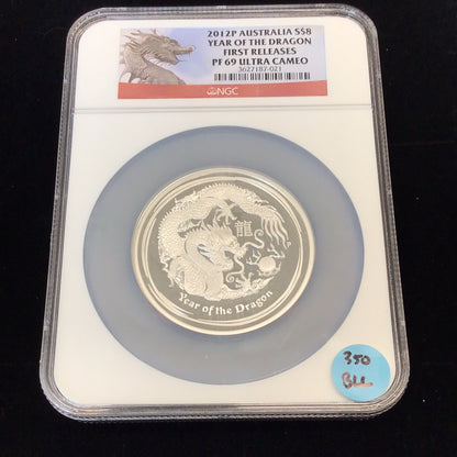 2012 P Australia S$8 Year of the Dragon First 5oz Silver 999 Release NGC PF 69 Ultra Cameo