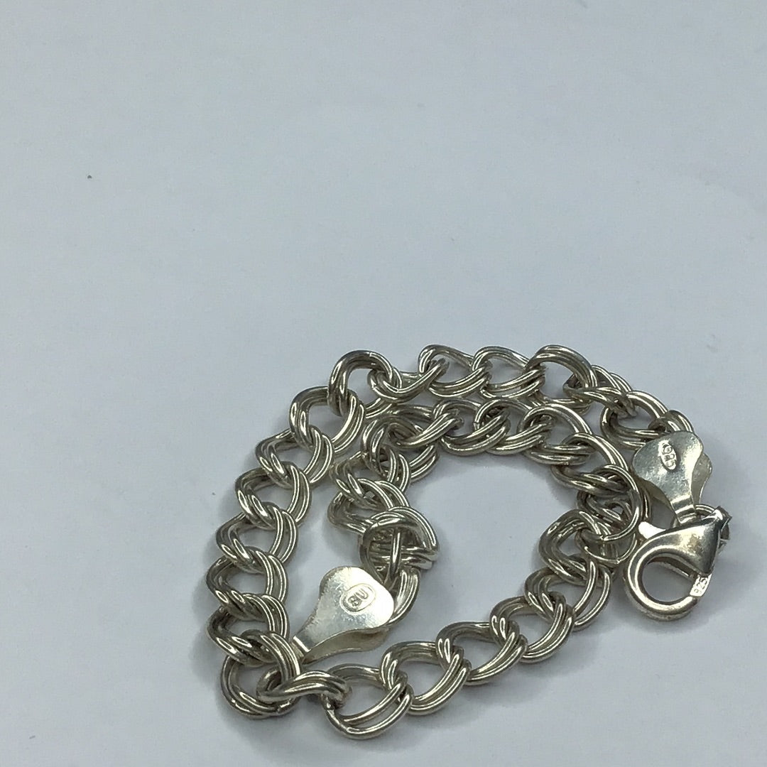 Sterling Silver 925 Italy Double Link Charm Bracelet  7.20”