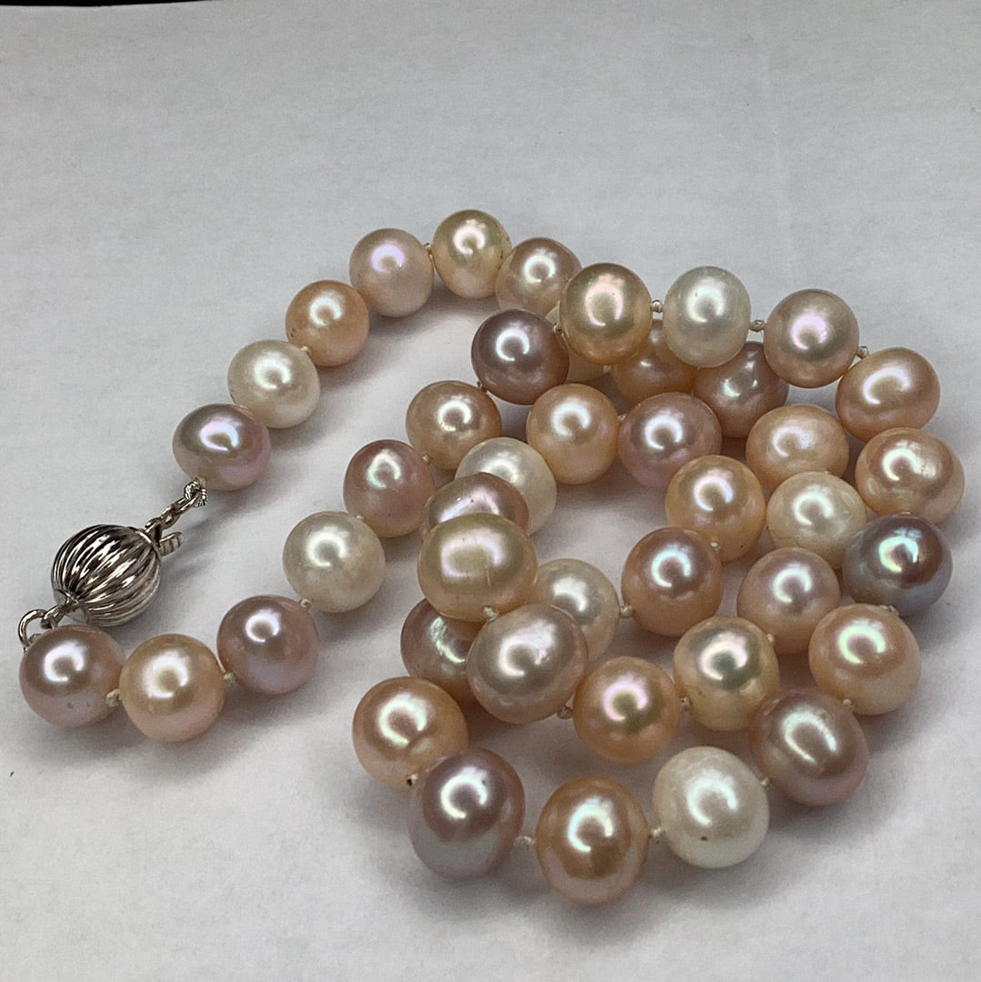 Freshwater Pearl Strand Necklace, Pastel Colors, 11X10mm, With Sterling Silver Clasp 19” - Pawn Man Store