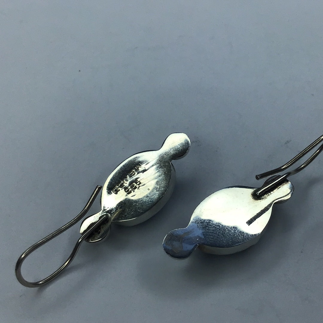 Vintage Sterling Silver 925 Oval Genuine Blue Stone Wire Earrings - Pawn Man Store