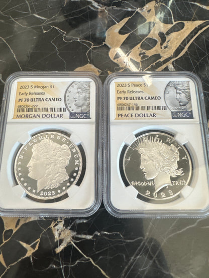 2023 S MORGAN + PEACE Silver Dollars Early Releases NGC PF70 Ultra Cameos