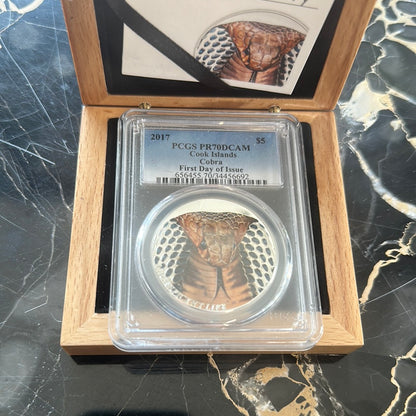 2017 COOK ISLANDS COBRA 1 OZ .999 SILVER PCGS MS70 FIRST STRIKE CERTIFIED 999 minted
