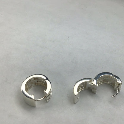 Sterling Silver 925 Reversible Wide Huggie Hoop Earrings High Polished NEW