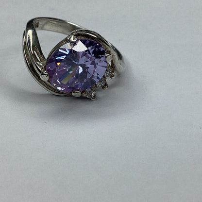 Sterling Silver 925 Purple & White Cubic Zirconia Ring sz. 6.5