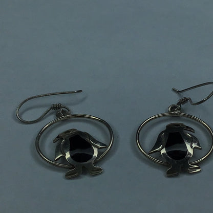 Sterling Silver 925 & Enamel Penguin Wire Earrings
