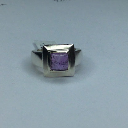 New Brushed Sterling Silver 925 & Cabochon Square Amethyst Ring Sz. 5.75