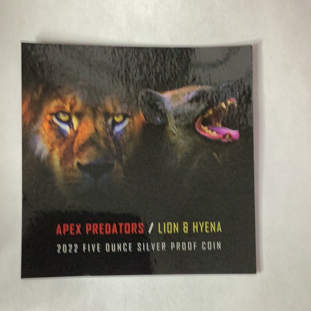 2022 Apex Predators Lion & Hyena 5oz .999 Silver Proof Round