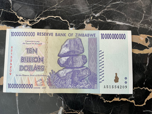 Zimbabwe Hyperinflation 10 Billion Dollar Note